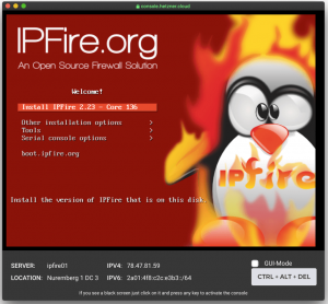 Install IPFire on Hetzner Cloud 3